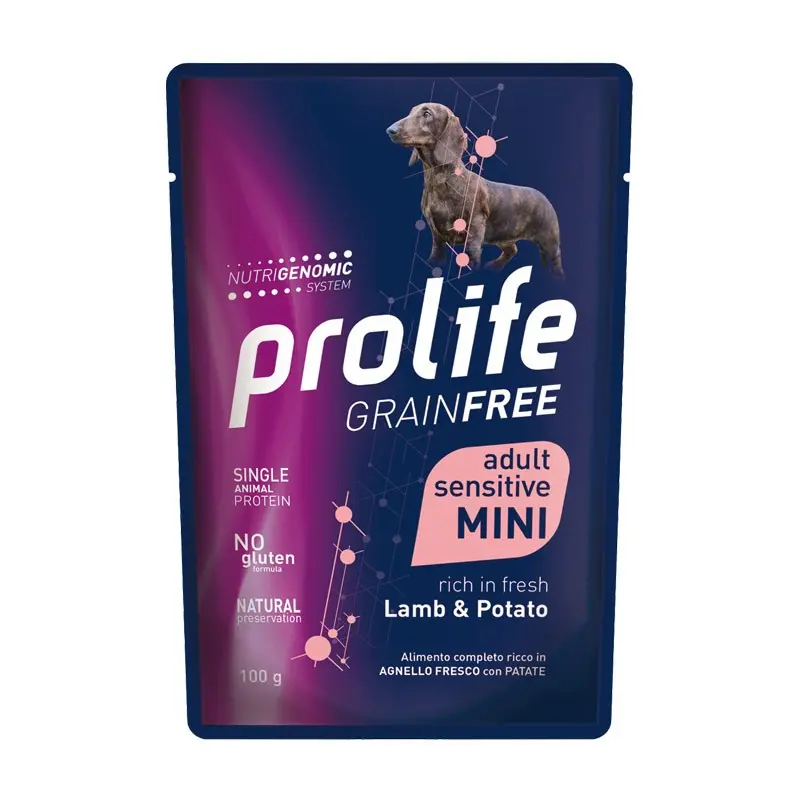 Prolife Grain Free Adult Sensitive Mini Agnello e Patata Umido per Cani – 100 g, Singola