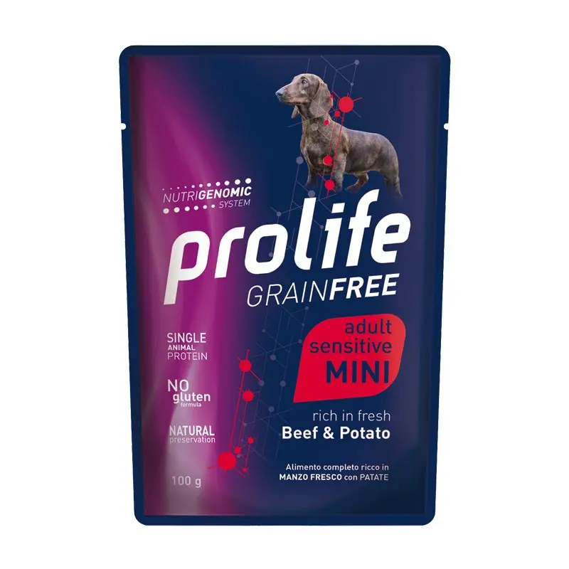 Prolife Grain Free Adult Sensitive Mini Manzo e Patata Umido per Cani – 100 g, Singola