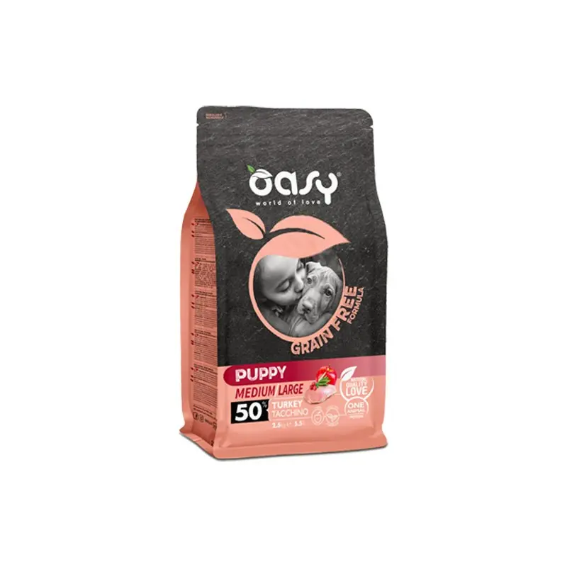 Oasy Dog Grain Free Puppy Medium/Large al Tacchino – 2.5 Kg, Singola