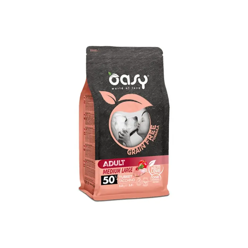 Oasy Dog Grain Free Adult Medium/Large al Tacchino – 12 Kg, Singola