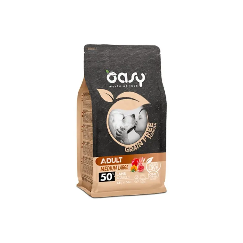 Oasy Dog Grain Free Adult Medium/Large all’Agnello – 2.5 Kg, Singola
