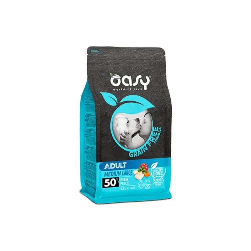 Oasy Dog Grain Free Adult Medium/Large Pesce – 2.5 Kg, 3 pezzi