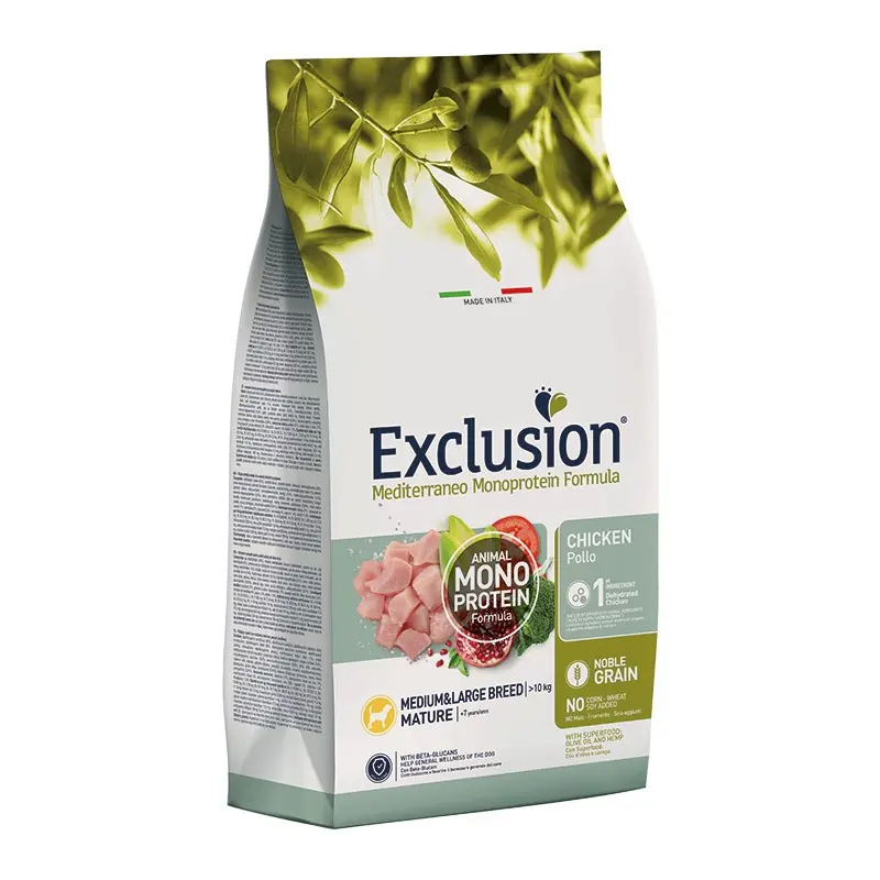 Exclusion Mediterraneo Mature Pollo Medium & Large Breed per Cani – 3 Kg, Singola