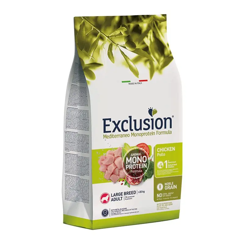 Exclusion Mediterraneo Adult Pollo Large Breed per Cani – 12 Kg, Singola
