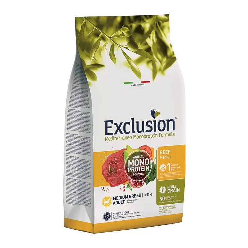 Exclusion Mediterraneo Adult Manzo Medium Breed per Cani – 12 Kg, 2 pezzi