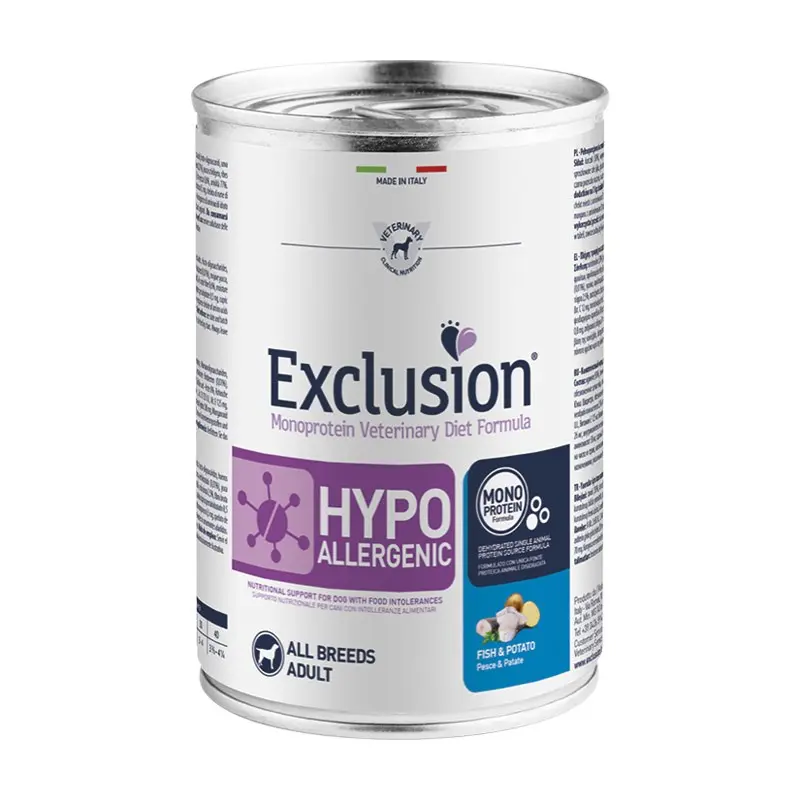 Exclusion Diet Hypoallergenic Pesce e Patate All Breeds Adult Umido per Cani – 400 g, 6 pezzi