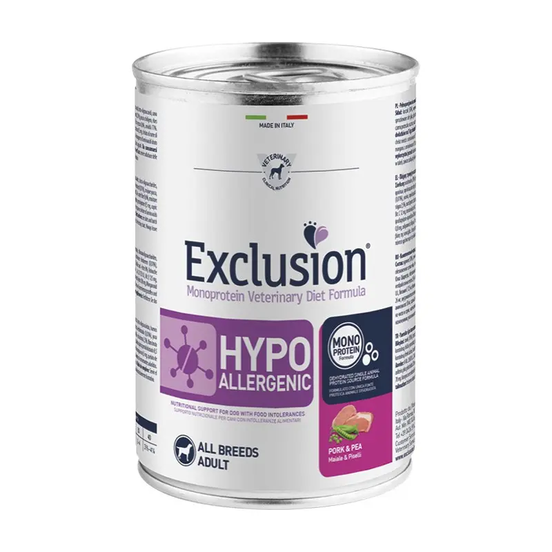 Exclusion Diet Hypoallergenic Maiale e Piselli All Breeds Adult Umido per Cani – 400 g, Singola
