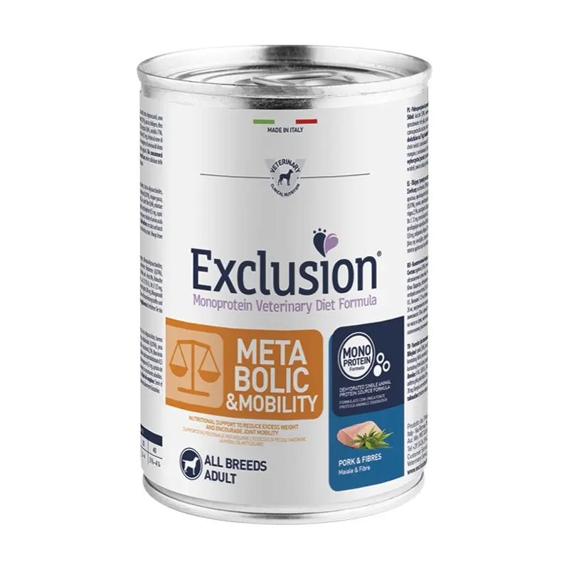 Exclusion Diet Metabolic & Mobility Maiale e Fibre All Breeds Adult Umido per Cani – 400 g, 12 pezzi