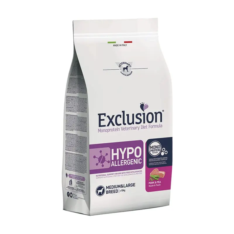 Exclusion Diet Hypoallergenic Maiale e Piselli Medium & Large Breed per Cani – 12 Kg, Singola