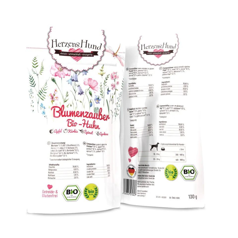 Herzens Hund Magia Floreale Pollo Biologico con Mela Bio Umido per Cani – 130 g