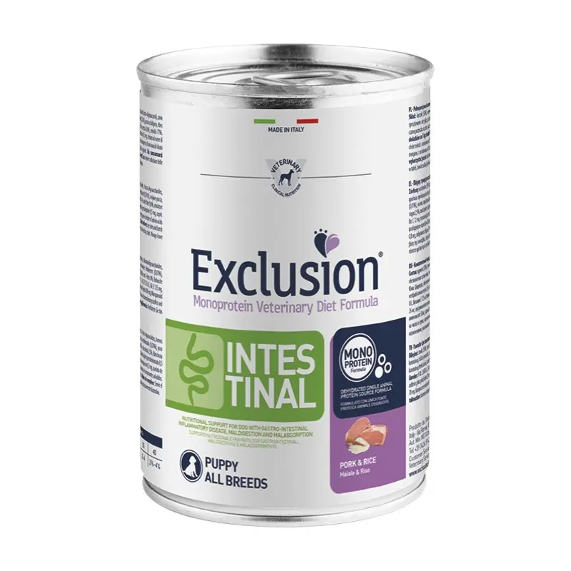 Exclusion Diet Intestinal Maiale e Riso Puppy All Breeds Umido per Cuccioli – 200 g, 12 pezzi