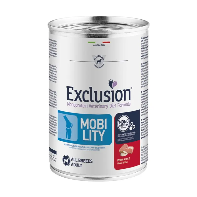 Exclusion Diet Mobility Maiale e Riso Adult All Breed Umido per Cani – 400 g, 12 pezzi