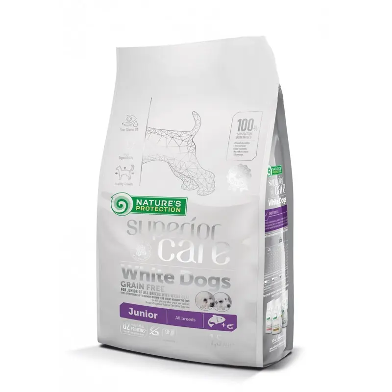 Nature’s Protection Superior Care White Dogs Grain Free Junior All Breeds con Salmone – 10 Kg