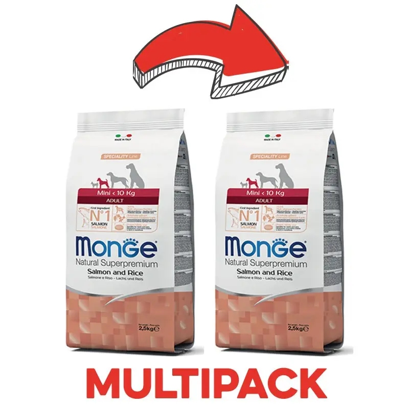Monge Mini Adult Salmone e Riso per Cani – 2.5 Kg, 2 pezzi