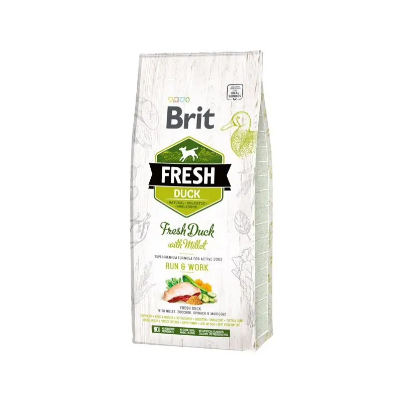 Brit Fresh Anatra e Miglio Run & Work Adult per Cani – 12 Kg, Singola