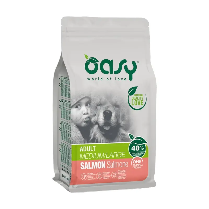 Oasy One Animal Protein Adult Medium/Large Salmone per Cani – 12 Kg, Singola