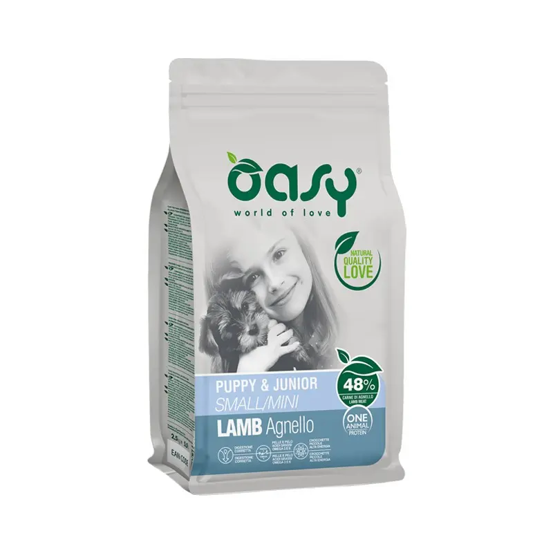 Oasy One Animal Protein Puppy & Junior Small/Mini Agnello per Cani – 2.5 Kg, Singola