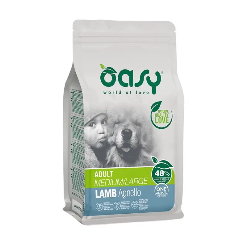 Oasy One Animal Protein Adult Medium/Large Agnello per Cani – 2.5 Kg, Singola