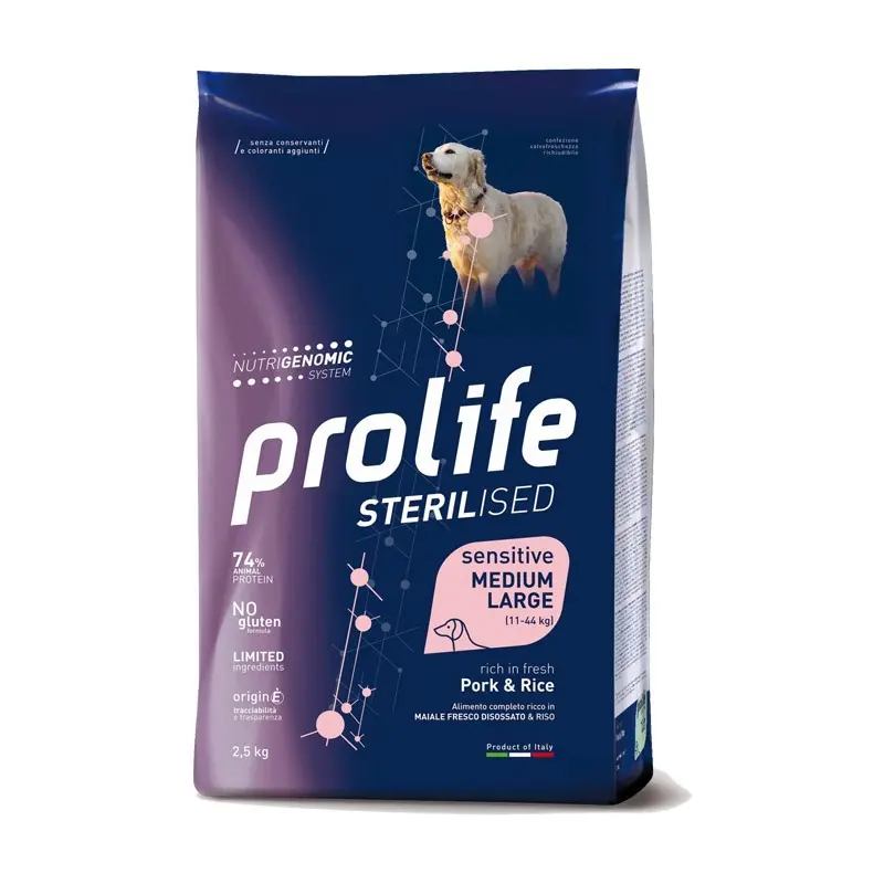 Prolife Sterilised Sensitive Adult Medium/Large Maiale e Riso per Cani – 12 Kg
