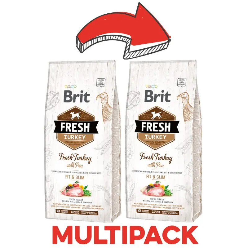 Brit Fresh Tacchino e Piselli Fit & Slim Adult & Senior per Cani – 2.5 Kg, 2 pezzi