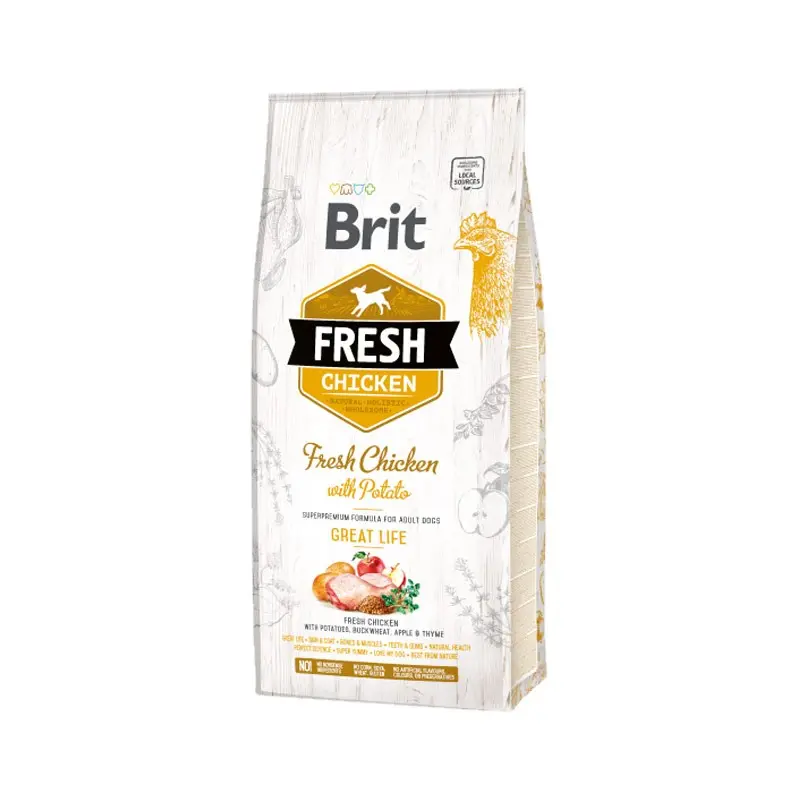Brit Fresh Pollo e Patate All Breeds Adult per Cani – 12 Kg, Singola