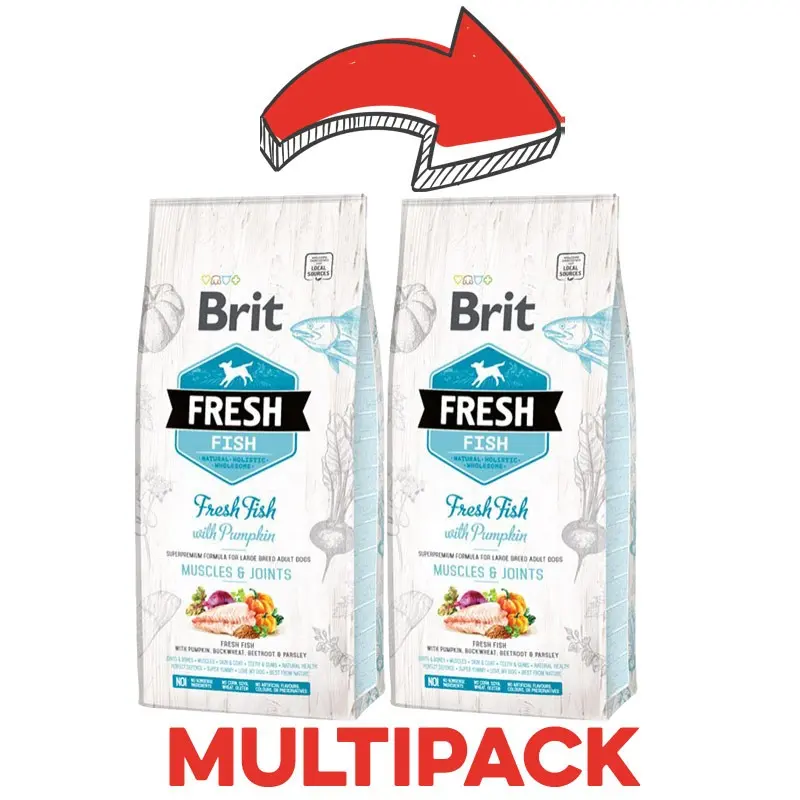 Brit Fresh Pesce e Zucca Large Breed Adult per Cani – 2.5 Kg, 2 pezzi