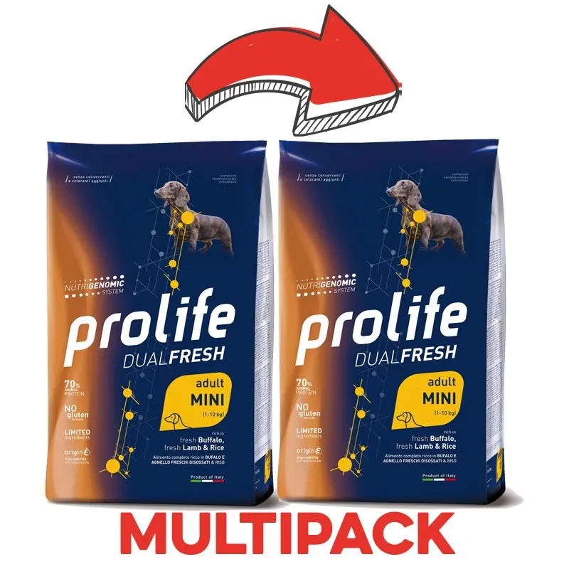 Prolife Dual Fresh Adult Mini Agnello, Bufalo e Riso per Cani – 2 Kg, 2 pezzi