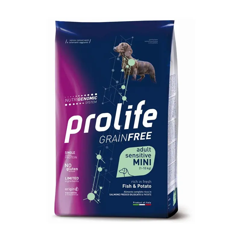 Prolife Grain Free Adult Sensitive Mini Pesce e Patate per Cani – 2 Kg, Singola