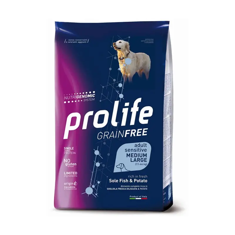 Prolife Grain Free Adult Medium/Large Sensitive Sogliola e Patate per Cani – 10 Kg