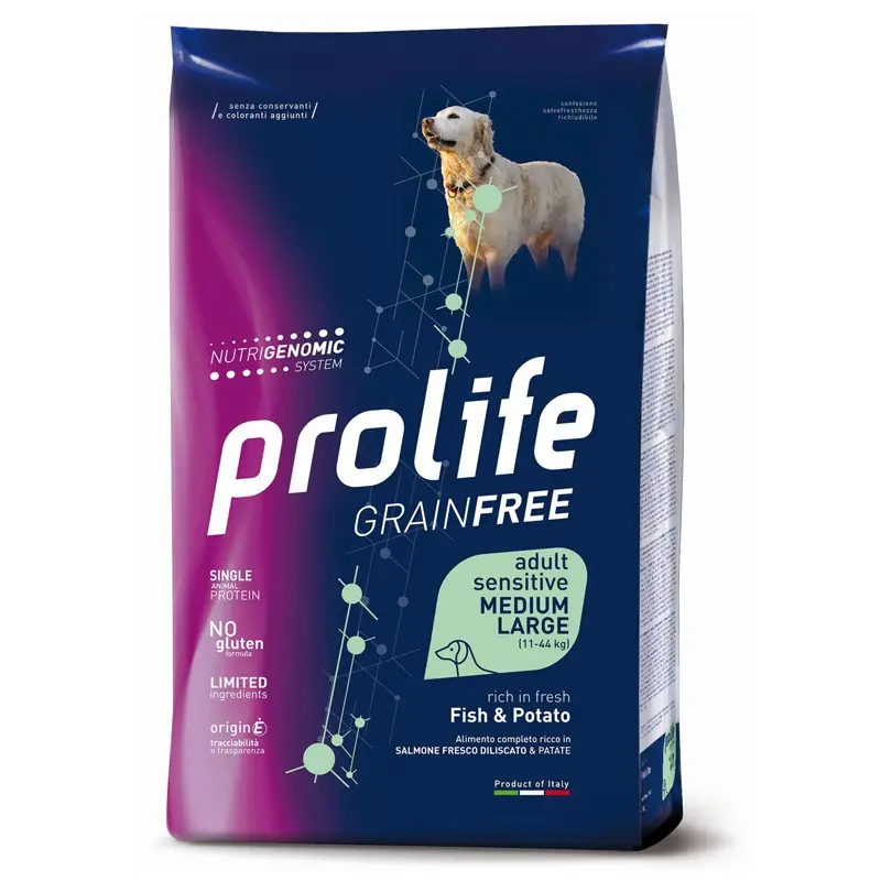 Prolife Grain Free Adult Sensitive Medium/Large Pesce e Patate per Cani – 2.5 Kg