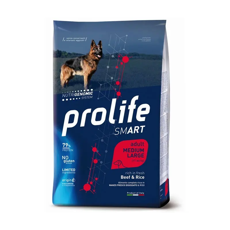 Prolife Smart Adult Medium/Large Manzo e Riso per Cani – 12 Kg, Singola