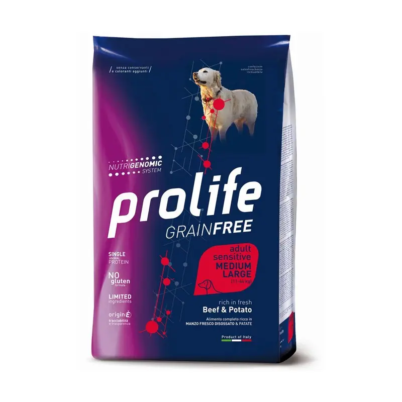 Prolife Grain Free Adult Sensitive Medium/Large Manzo e Patate per Cani – 10 Kg