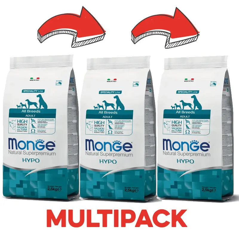 Monge All Breeds Hypo Salmone e Tonno – 12 Kg, 3 pezzi