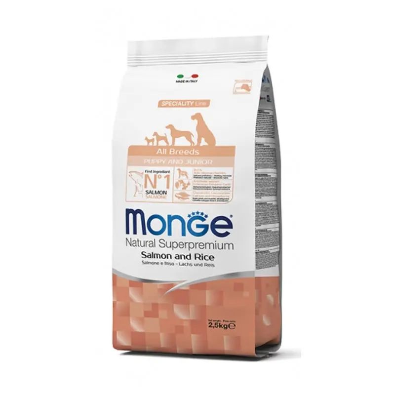 Monge Puppy & Junior Salmone e Riso – 2.5 Kg, Singola