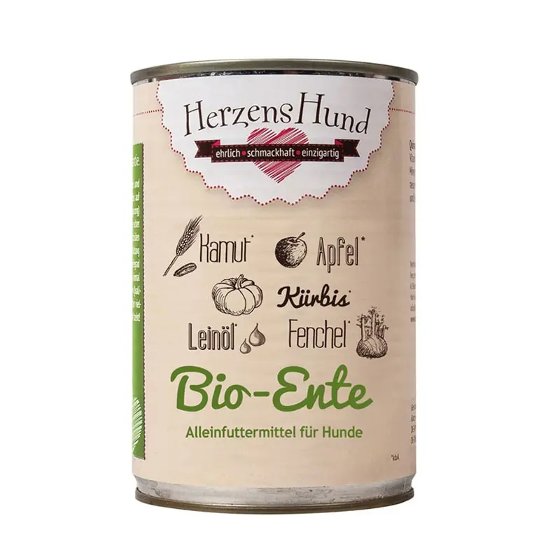 Herzens Hund Anatra Biologica con Verdure Bio Umido per Cani – 400 g