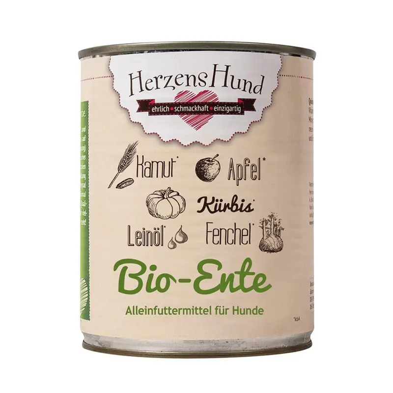 Herzens Hund Anatra Biologica con Verdure Bio Umido per Cani – 800 g
