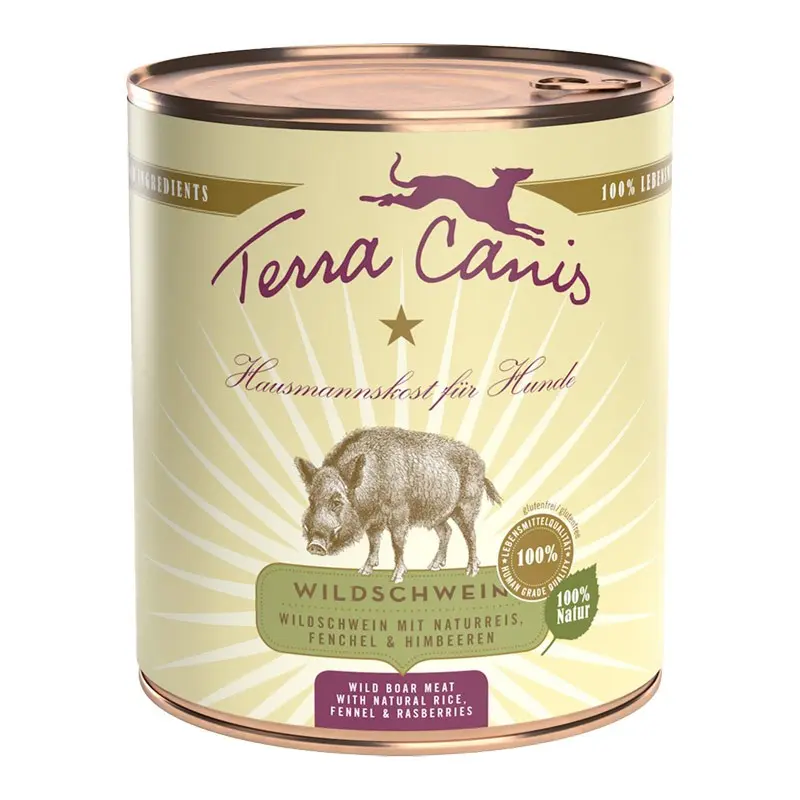 Terra Canis Cinghiale con Riso Naturale, Finocchio e Lamponi – 400 g, Singola