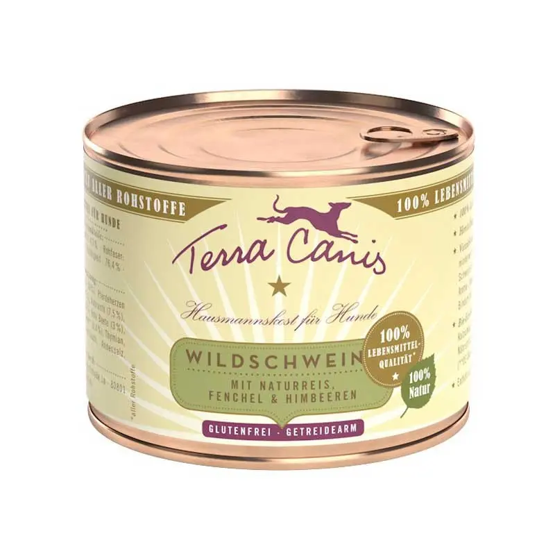 Terra Canis Cinghiale con Riso Naturale, Finocchio e Lamponi – 400 g, 12 pezzi