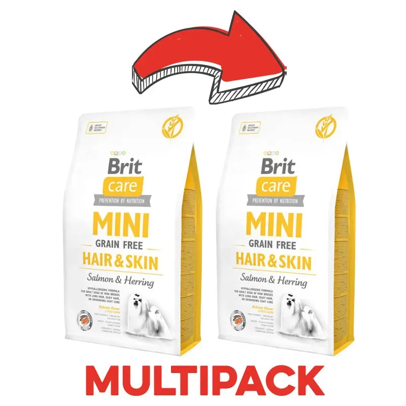 Brit Care Mini Grain Free Hair & Skin Salmone e Aringhe – 2 Kg, 2 pezzi