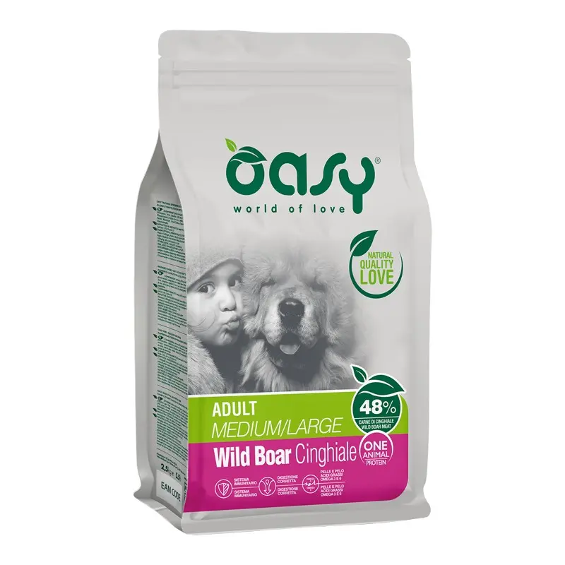Oasy One Animal Protein Adult Medium/Large Cinghiale per Cani – 2.5 Kg, Singola