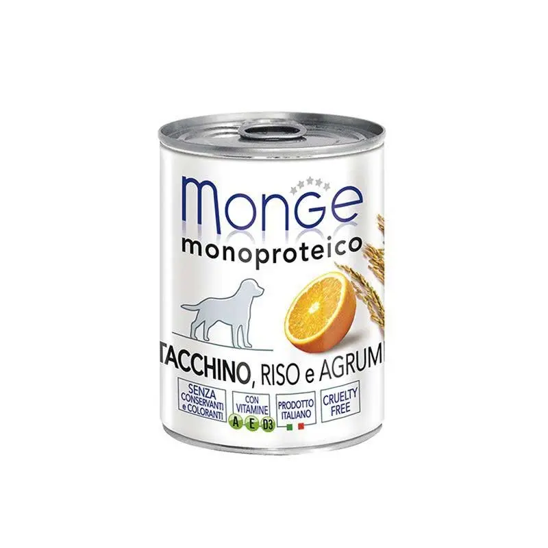 Monge Monoprotein Tacchino, Riso e Agrumi per Cani 400gr – 400 g, 12 pezzi