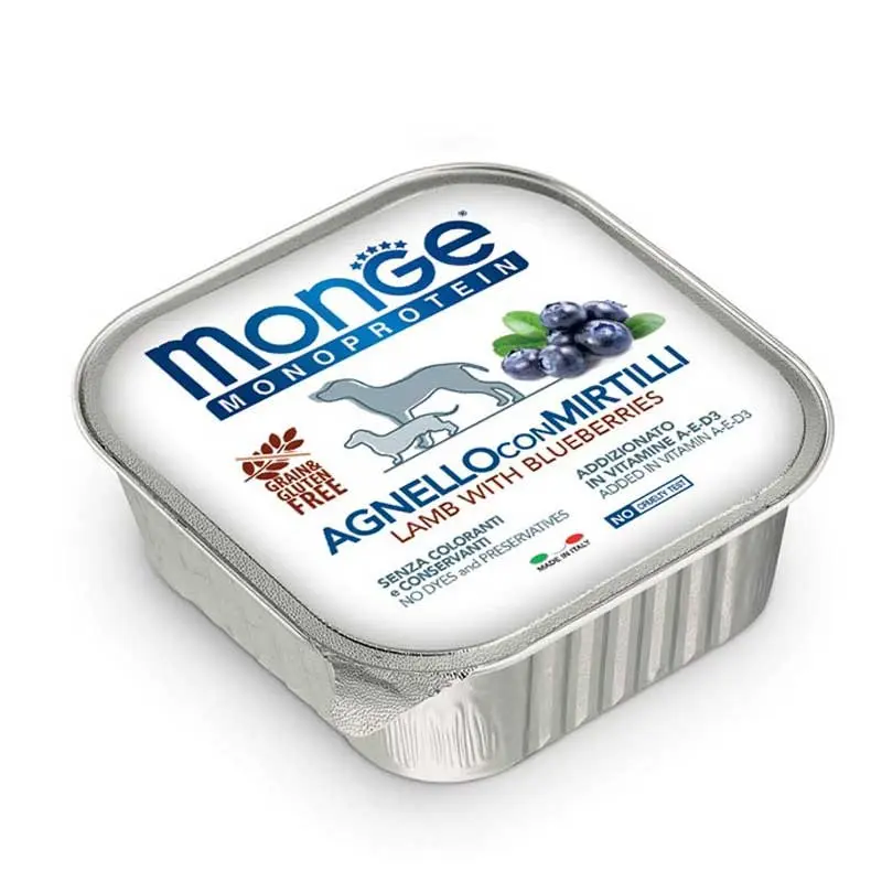Monge Monoprotein Agnello con Mirtilli per Cani 150gr – 150 g, 6 pezzi
