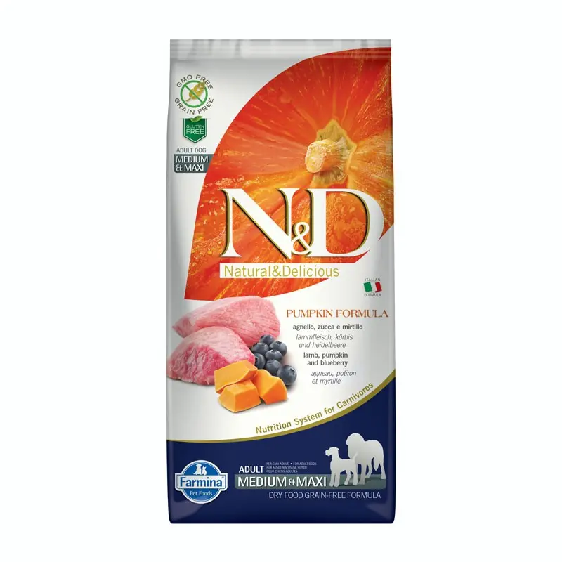 Farmina N&D Pumpkin Adult Medium Maxi Agnello e Mirtillo – 12 Kg, Singola