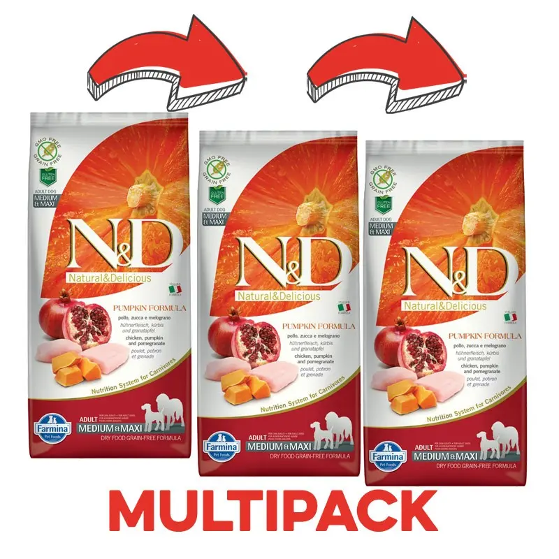 Farmina N&D Pumpkin Adult Medium Maxi Pollo e Melograno – 12 Kg, 3 pezzi