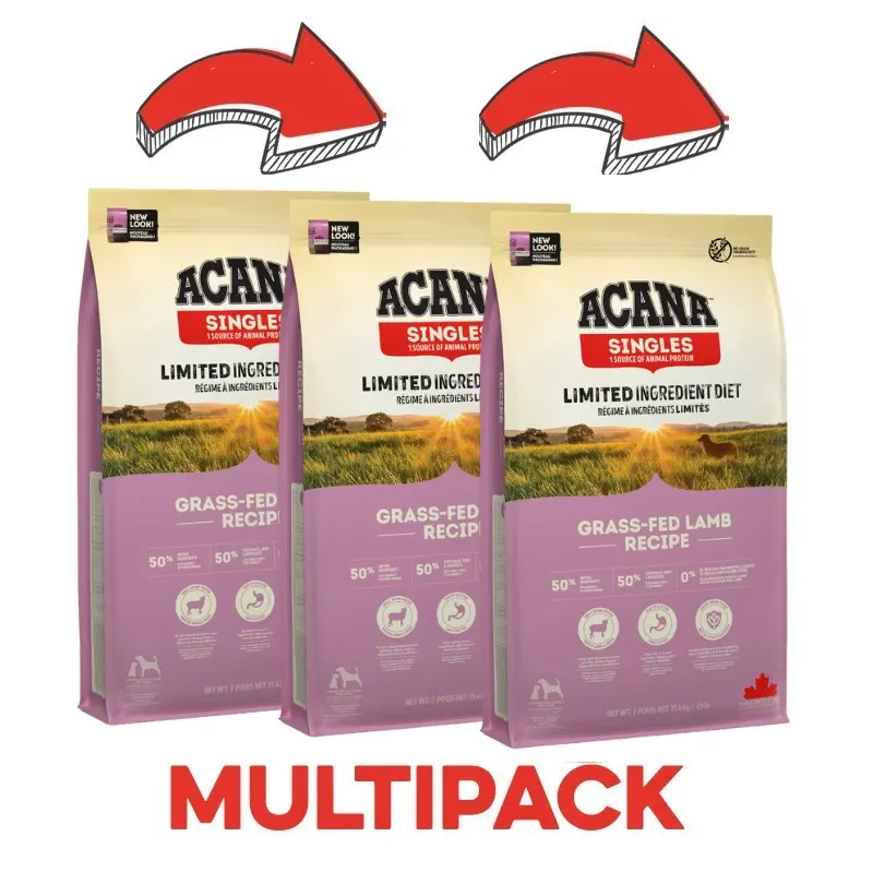 Acana Grass Fed Lamb Agnello e Mela per Cani – 11.4 Kg, 3 pezzi