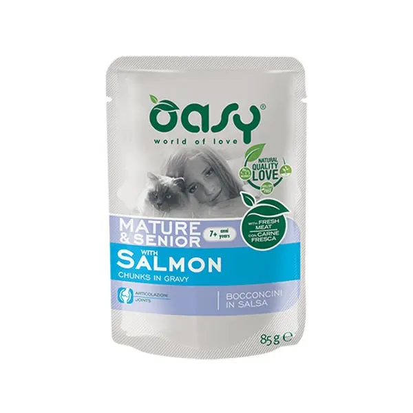 Oasy Mature in Salsa al Salmone per Gatti 85gr – 85 g, Singola