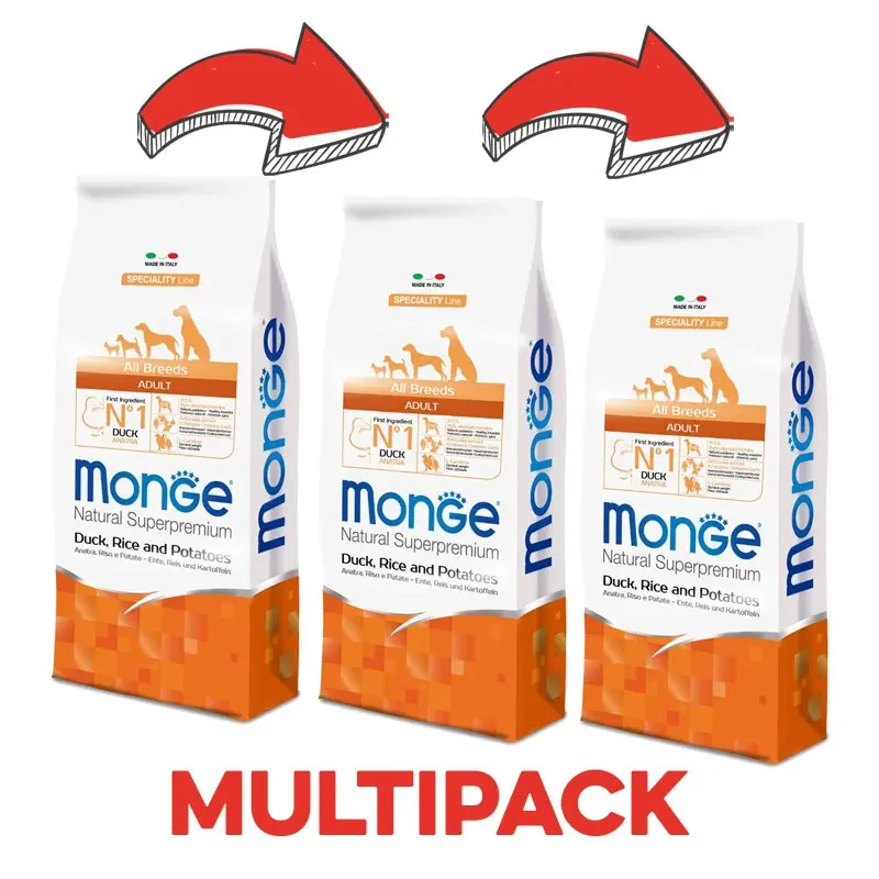 Monge Adult Anatra, Riso e Patate – 2.5 Kg, 3 pezzi