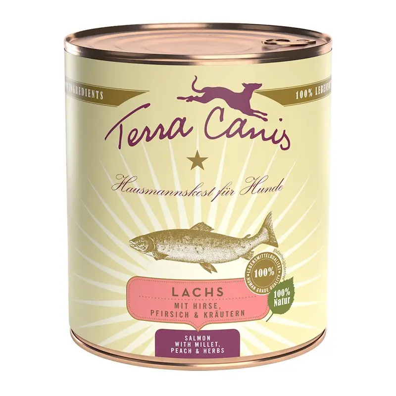 Terra Canis Salmone con Miglio, Pesca ed Erbe Aromatiche – 400 g, 6 pezzi